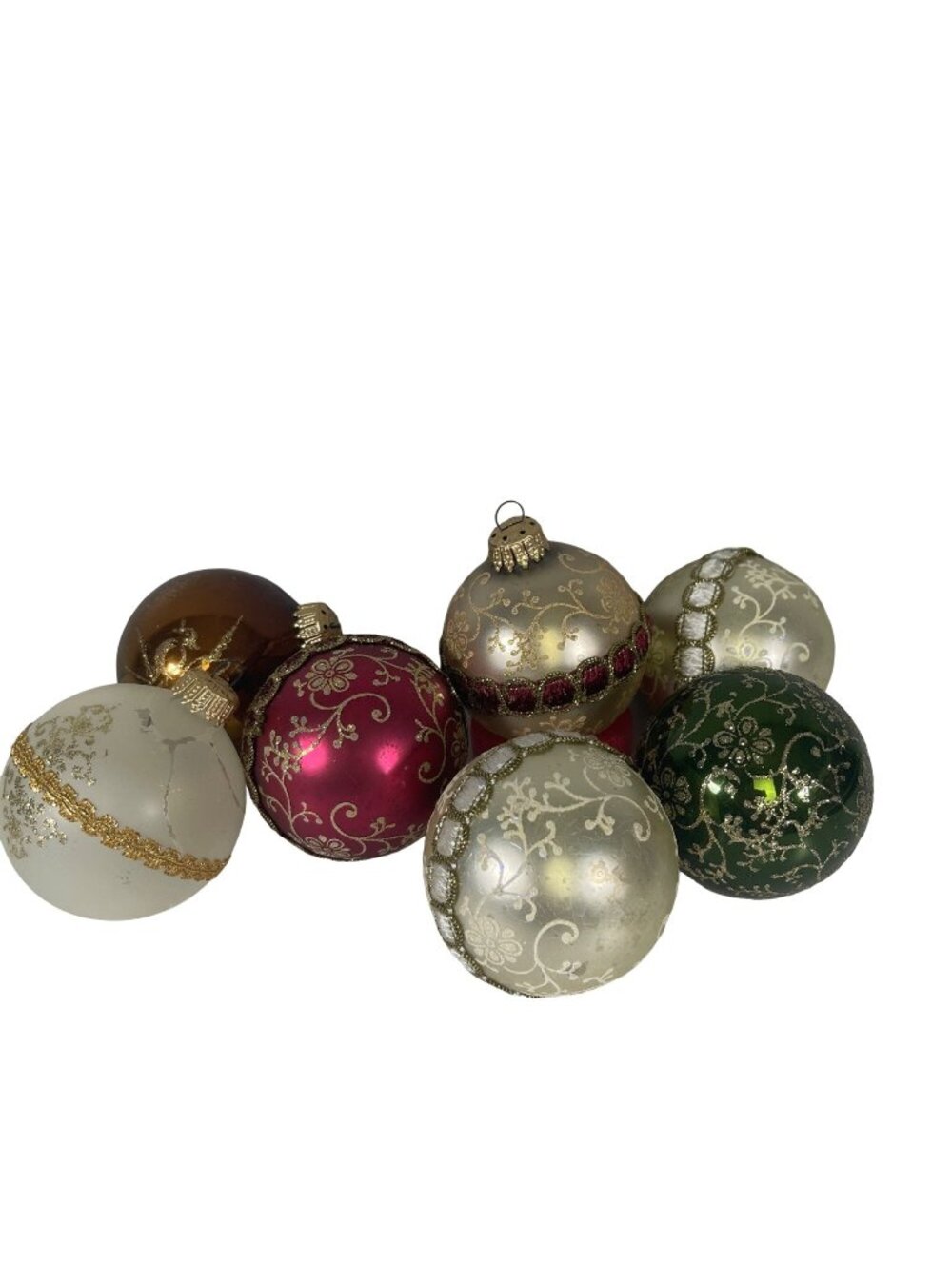Vintage Glass Christmas Ornaments West Germany Hand Painted Floral Pattern